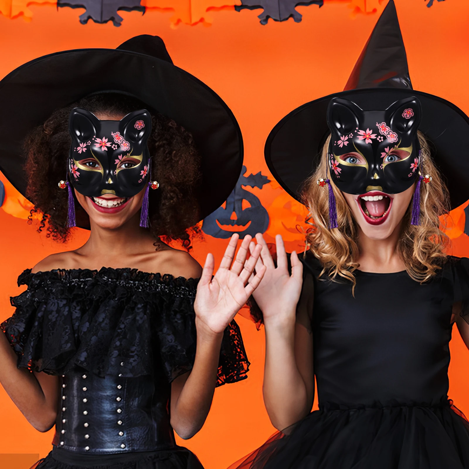 

2pcs Black Cat Set Mask Masquerade Ball Halloween Eye Mask Prom Gathering Women Party Costume Crafts Adult DIY