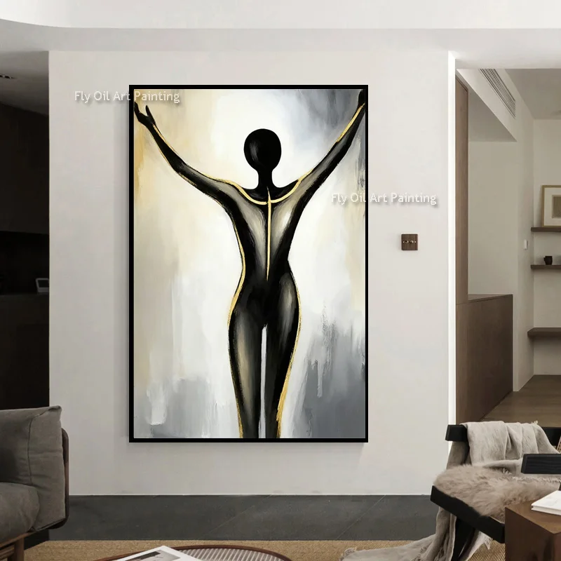 Black White Abstract People Oil Canvas Painting Handamde Original Design Wall Art Decor For Hall New Yellow Black Men Artwok