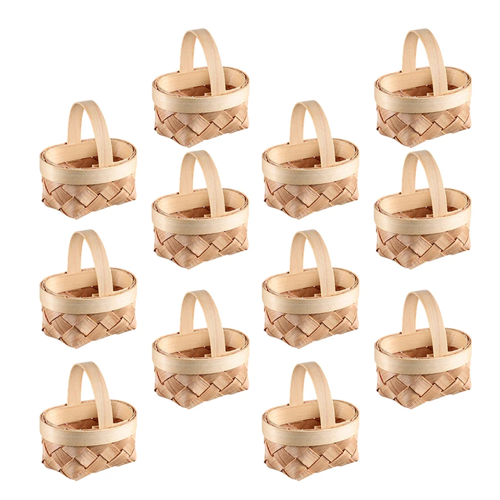 12 Pcs Wood Chip Basket Laundry Baskets Mini Easter Flower Girl Picnic Statue Kids Small Child Fruit