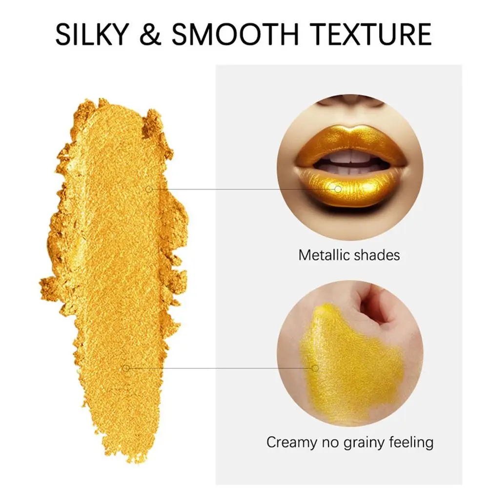 Long Lasting Glitter Gold Lipstick Waterproof Shimmer Metallic Matte Lip Gloss Non-Sticky Cup Gold Tube Velvet Lip Stick