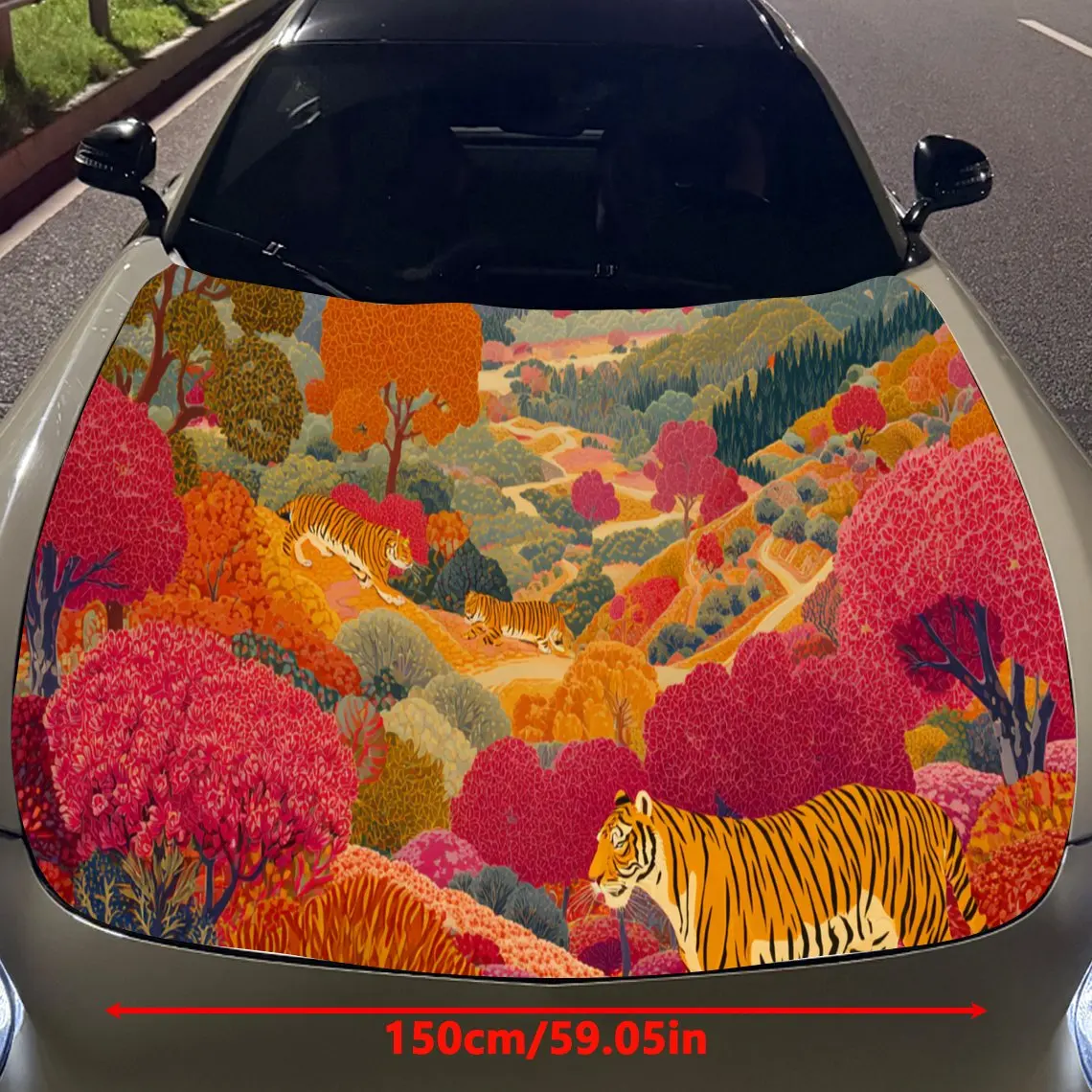 Vibrant Floral - Tiger Car Hood Stickers - Self-Adhesive, Waterproof and Durable Vinyl Wrap, Decorate And Protect Your Car, Fit