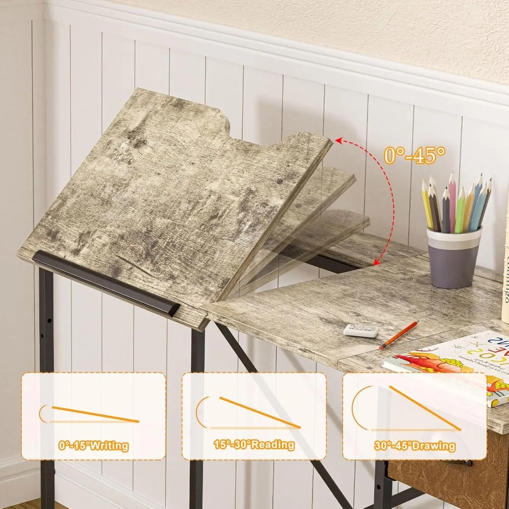 مكتب فني مدمج للأطفال مع درج تخزين وأرفف قابلة للتعديل، مثالي لكتابة وصياغة الطلاب بطول 25.98 بوصة #5