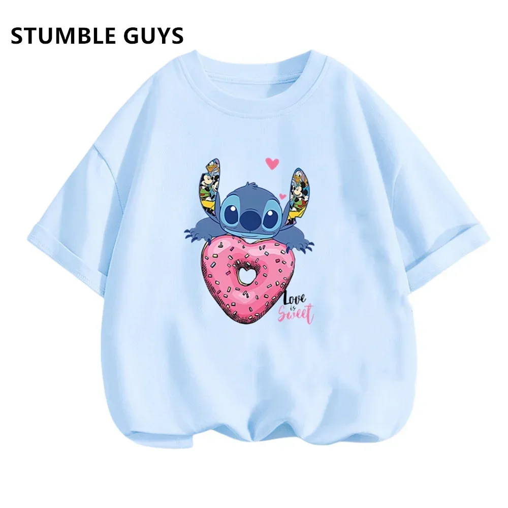 Kawaii Lilo Stitch Funny Cartoon T Shirt Kids Stitch Trucksuit Cute Manga T-shirt Y2k Graphic Tshirt Streetwear Top Tees Female