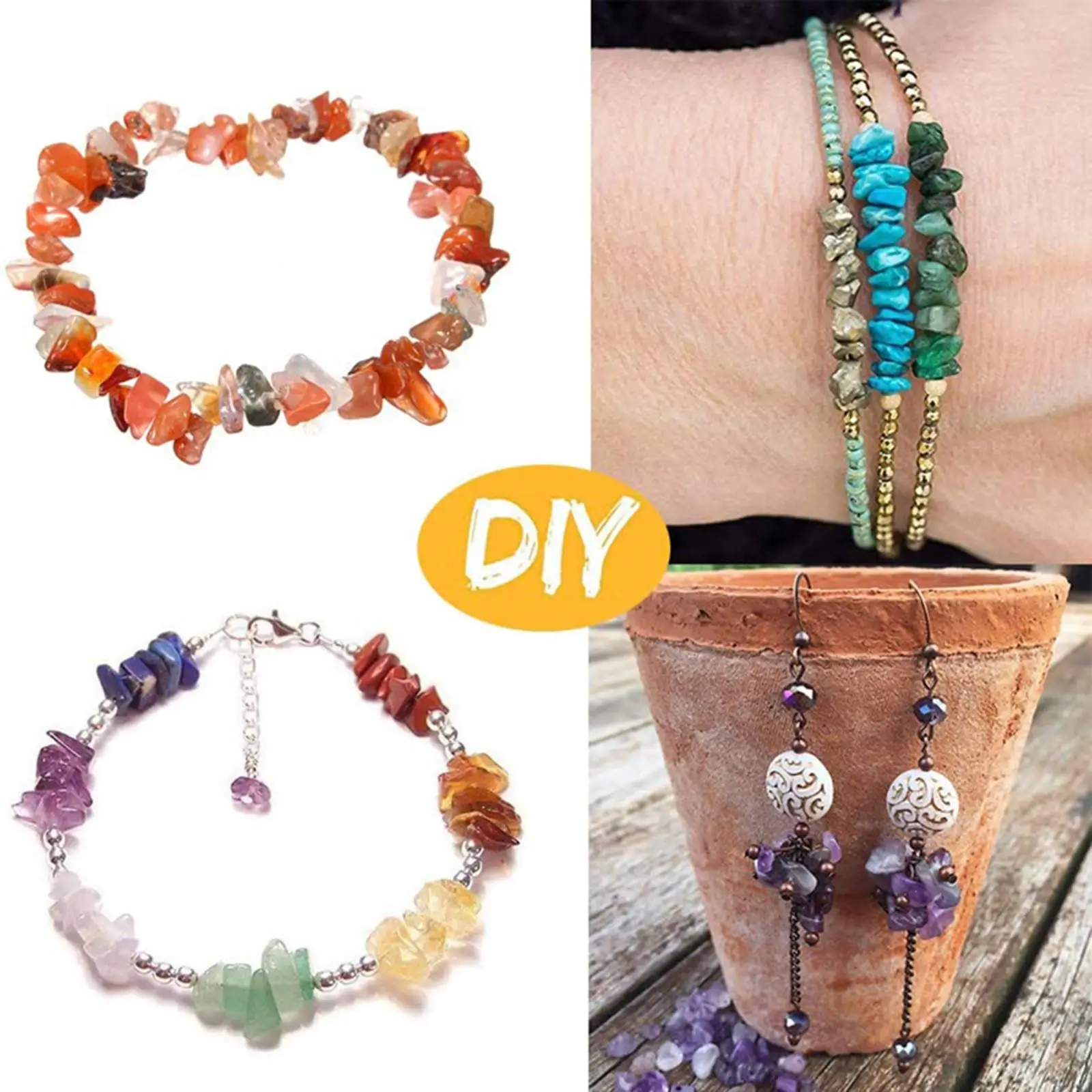 Gem Beads, Natural 5 Color Assorted Box Loose Beads for Jewelry Making(Plastic Included)
