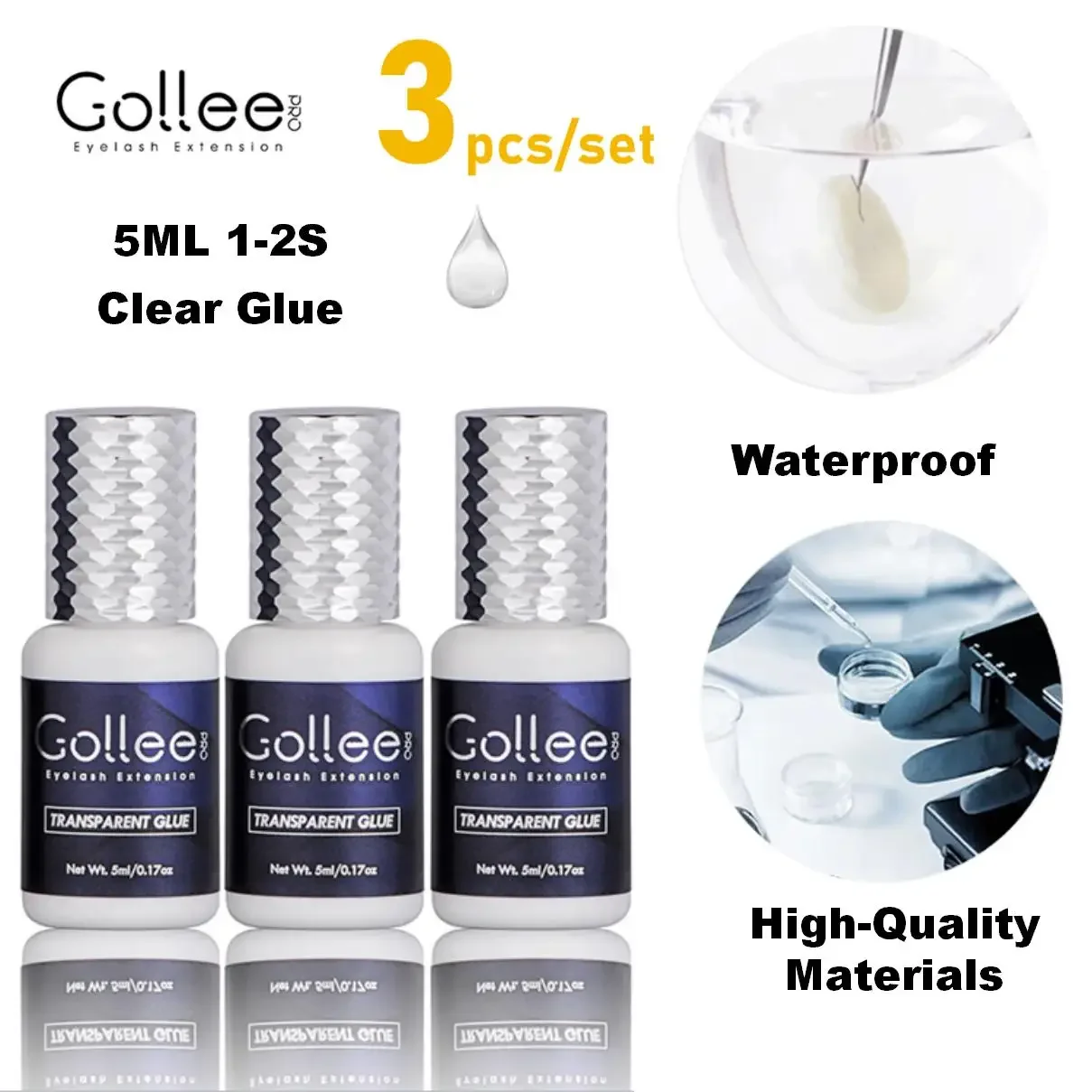 

Gollee Clear Eyelash Extension Glue Transparent Adhesive 1s Drying time 6 Week Retention Strong Lash Glue for Professional Use