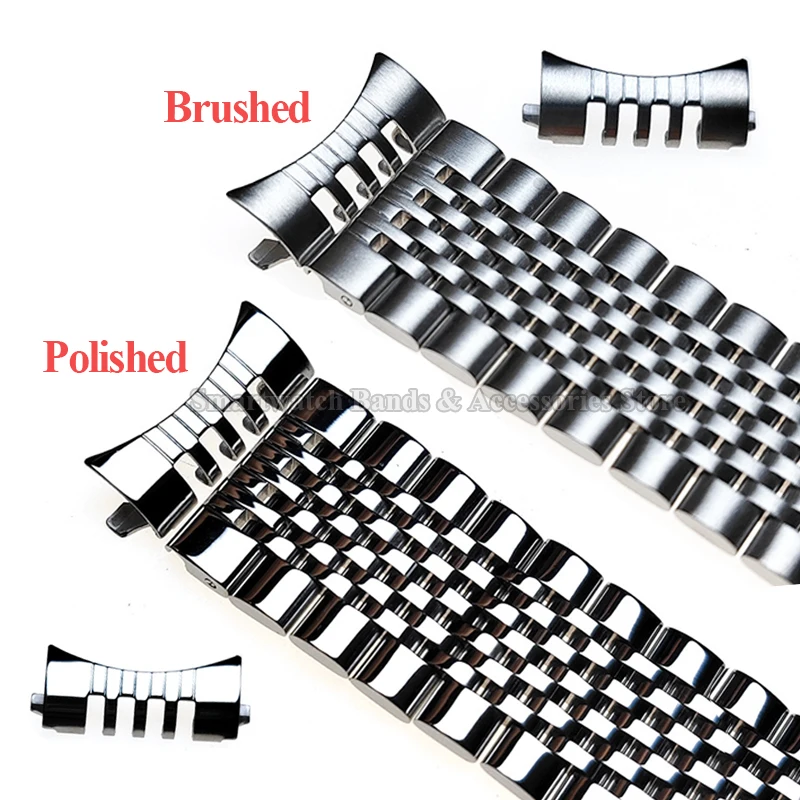 Curved End 18mm 20mm 22mm for Seiko Stainless Steel Wrist Band for Rolex Strap Polished Matte Bracelet Solid Folding Buckle