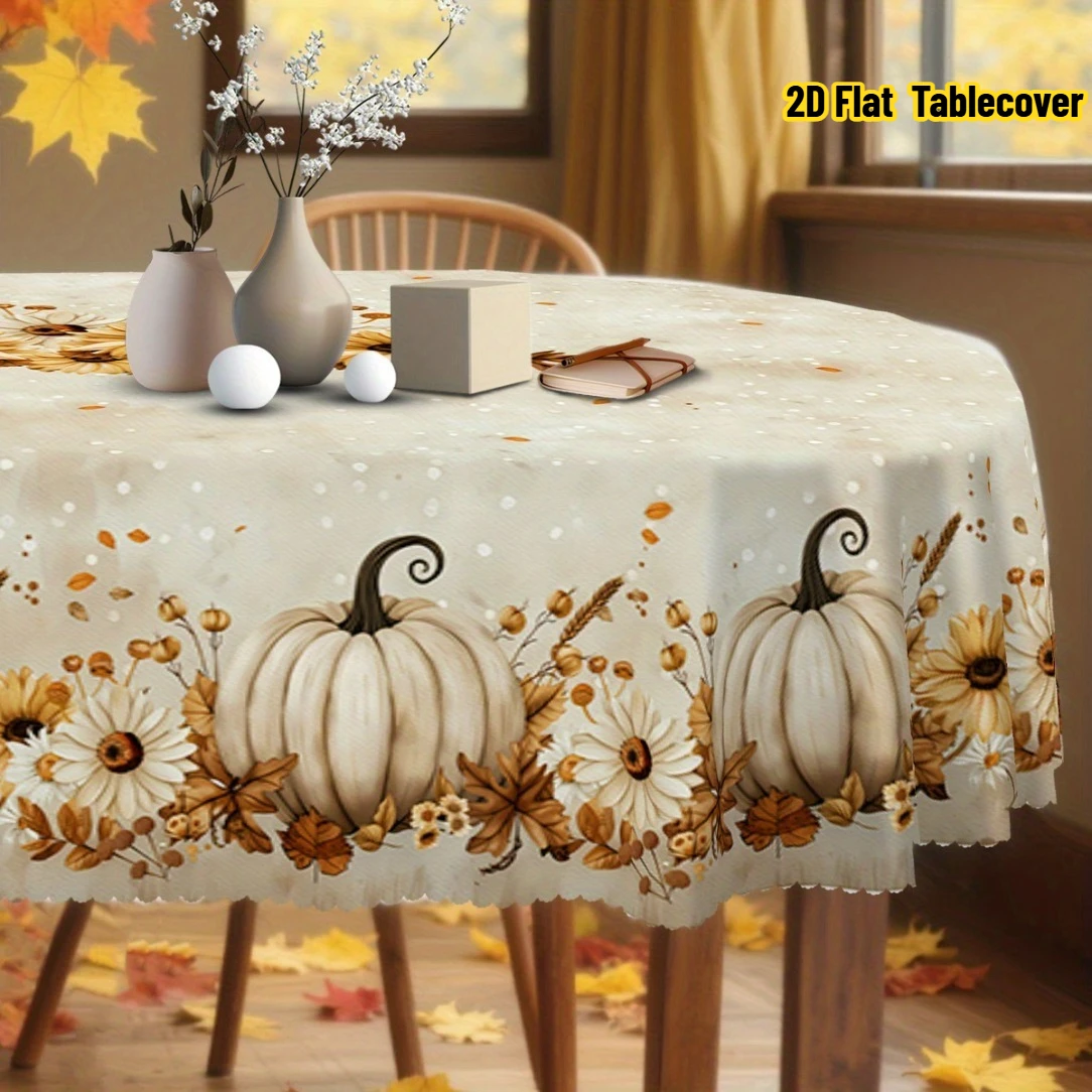 VIKAMA Fall Tablecloth for Kitchen Dining Cream Pumpkin Daisy Maple Leaf Rectangle Table Cover Thanksgiving Decor Washable