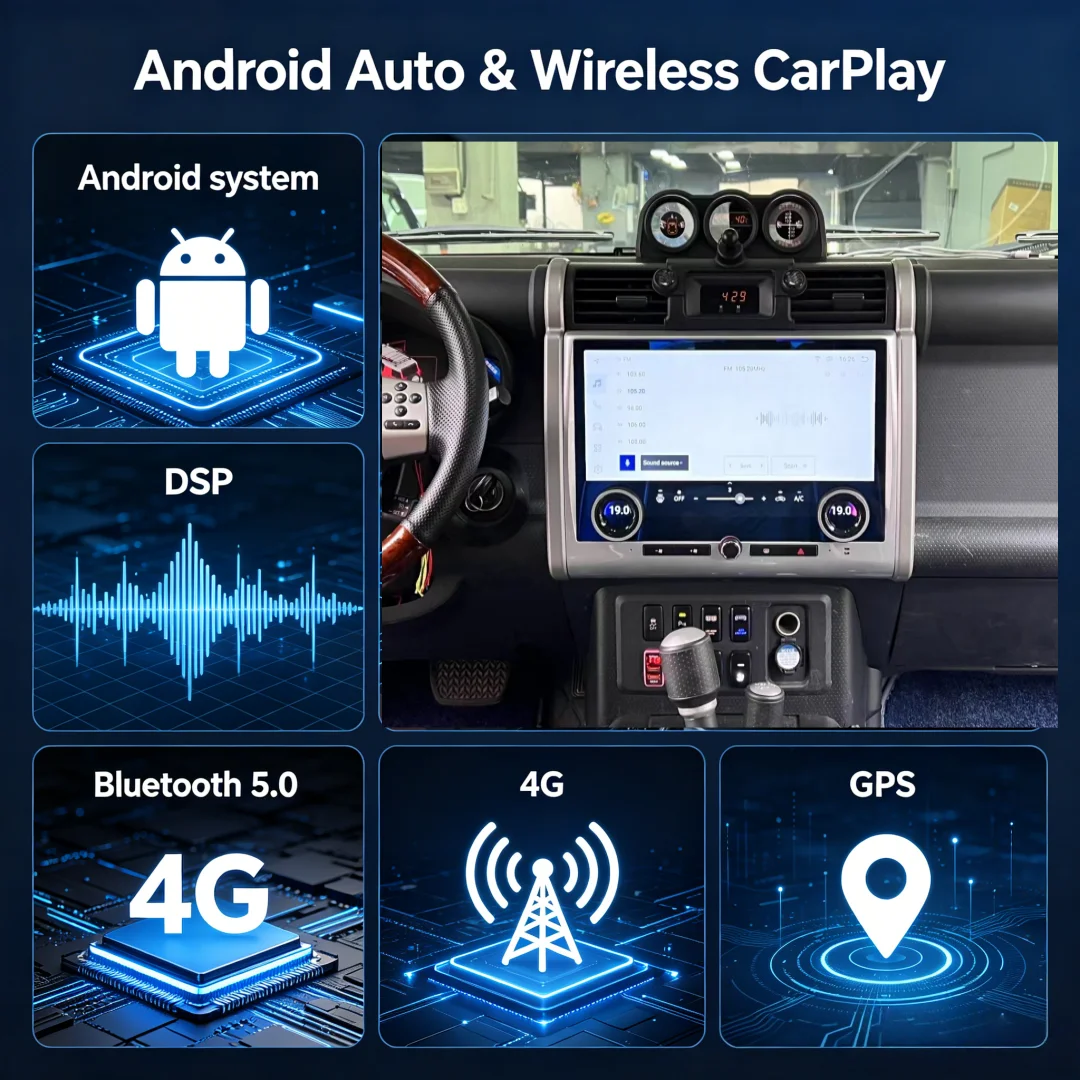 13.3“ Android Car Radio Multimedia Player For Toyota FJ Cruiser J15 2007-2024 Carplay Auto Air Conditioning Control Screen BT5.0