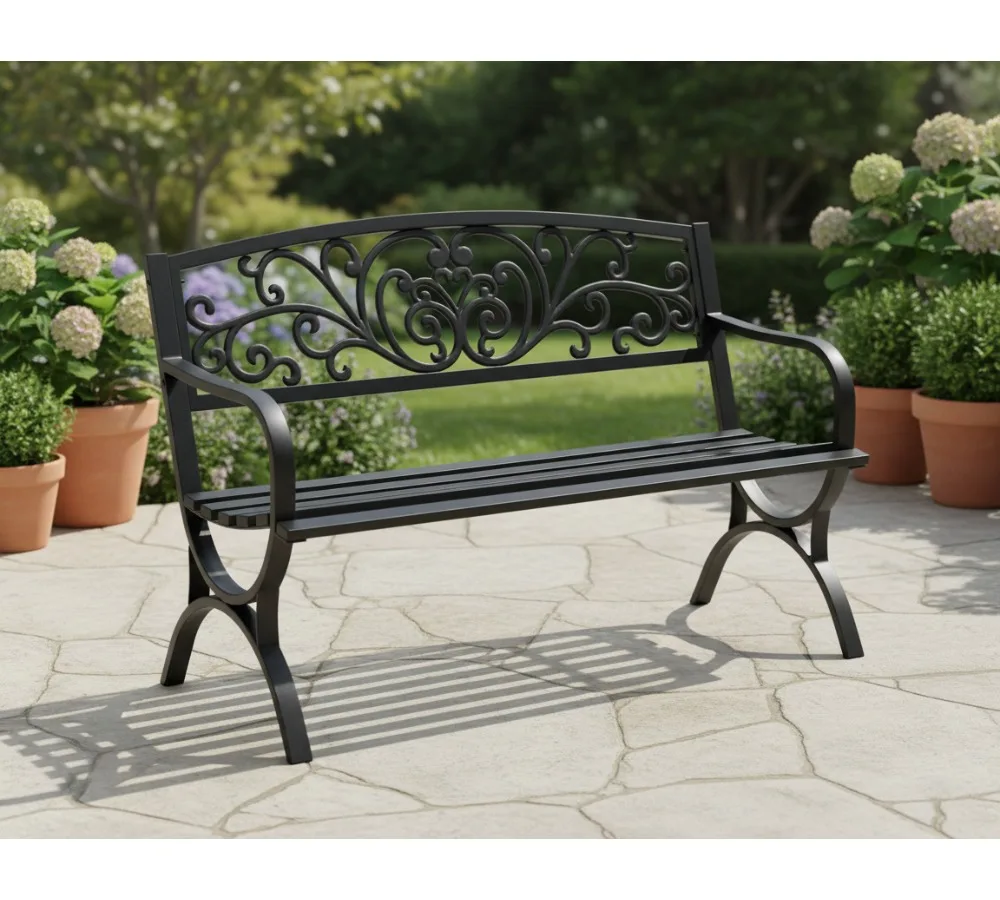 مقعد حديقة خارجي مقاس 50 بوصة بتصميم زهور ومقعد شرائحي ومساند للذراعين - مثالي للفناء والشرفة #1