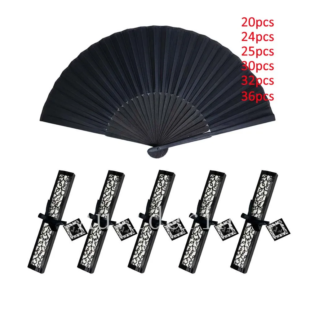 35/20Pcs Black Bamboo Hand Foldable Fan Print Logo For Promotion Gift 24/25/30/32Pcs Customized Fans For Event Party Keepsake