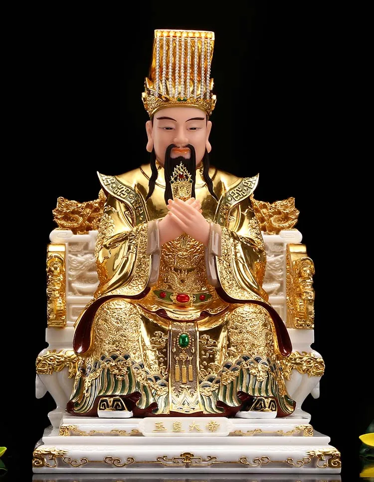 High grade gilding gold jade Royal BUDDHA figure HOME Prosperity SAFE LUCKY protection Omnipotent God YU HUANG DA DI statue