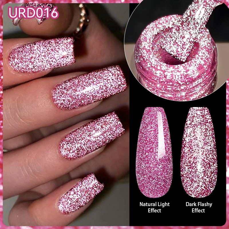 UR SUGAR 15 ミリリットル反射黒ネオン蛍光グリッタージェルマニキュアダークフラッシュ効果ソークオフ UV ジェルネイルアートワニス