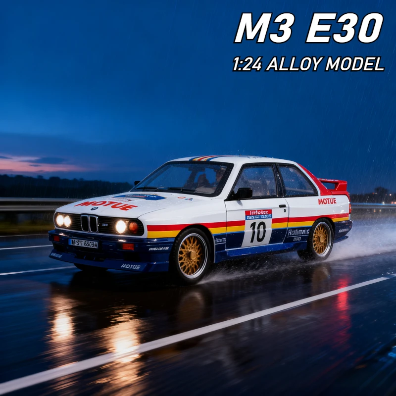 

1:24 M3 E30 1987, гоночный автомобиль, имитация звука, свет, модель автомобиля из сплава, детские подарки на день рождения, коллекция игрушек-головоломок