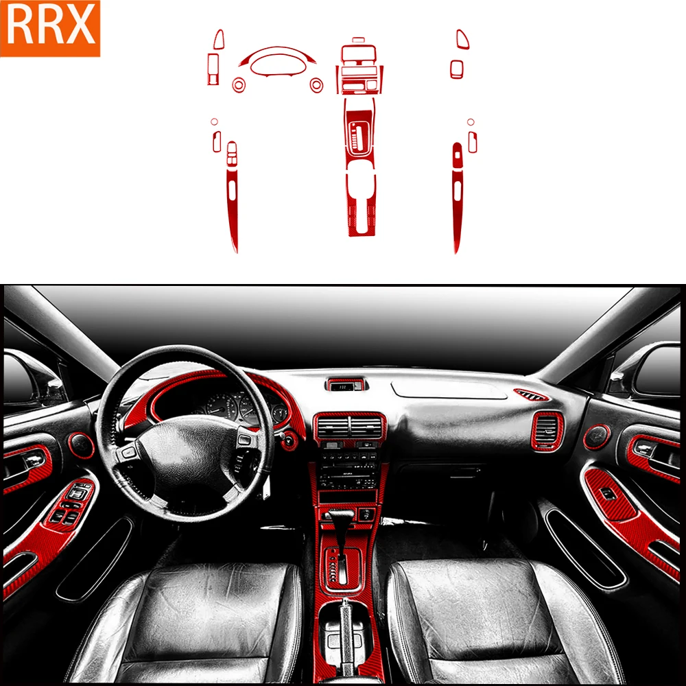 For Acura Integra 1994-2001 Red Carbon Fiber Stickers Central radio AC CD Shift cup door Lift panel Car Accessories decorative