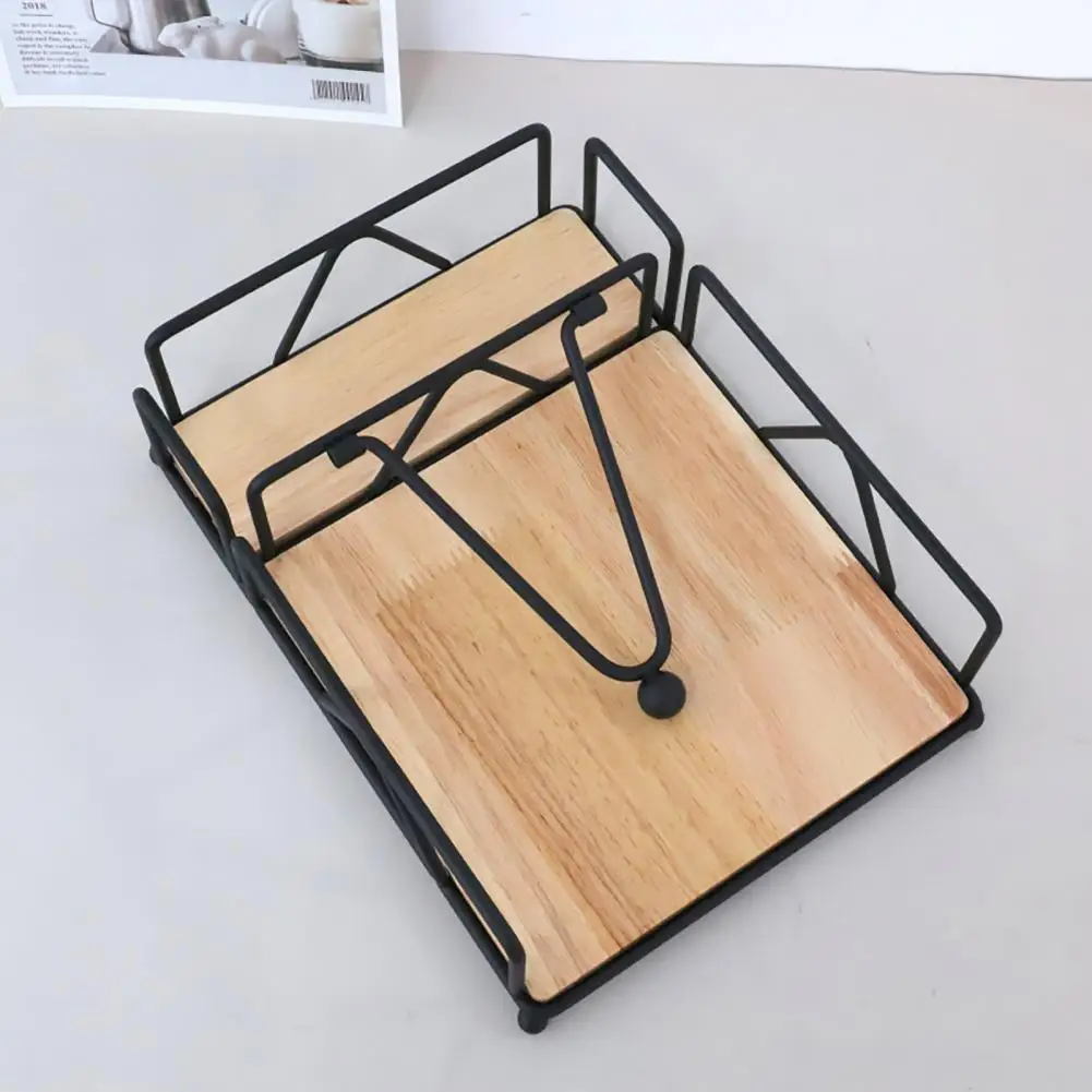 Modern Napkin Storage Solution Wooden Napkin Holder with Weighted Metal Arm for Kitchen Countertop Elegant Flat for Dining