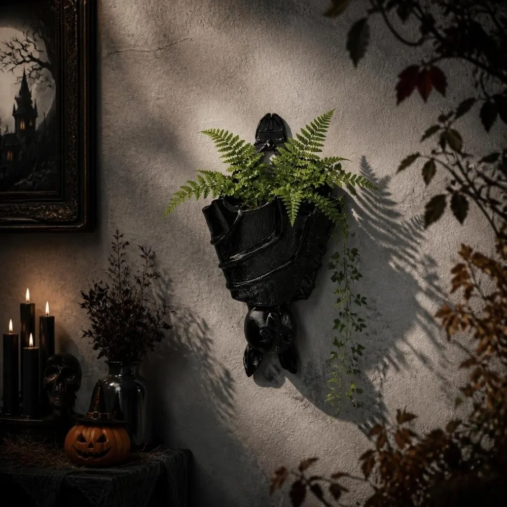 3D Printed Bat Hanging Planter Halloween Gothic Style Bat Wing Flowerpot Creative Funny Hanging Succulent Planter