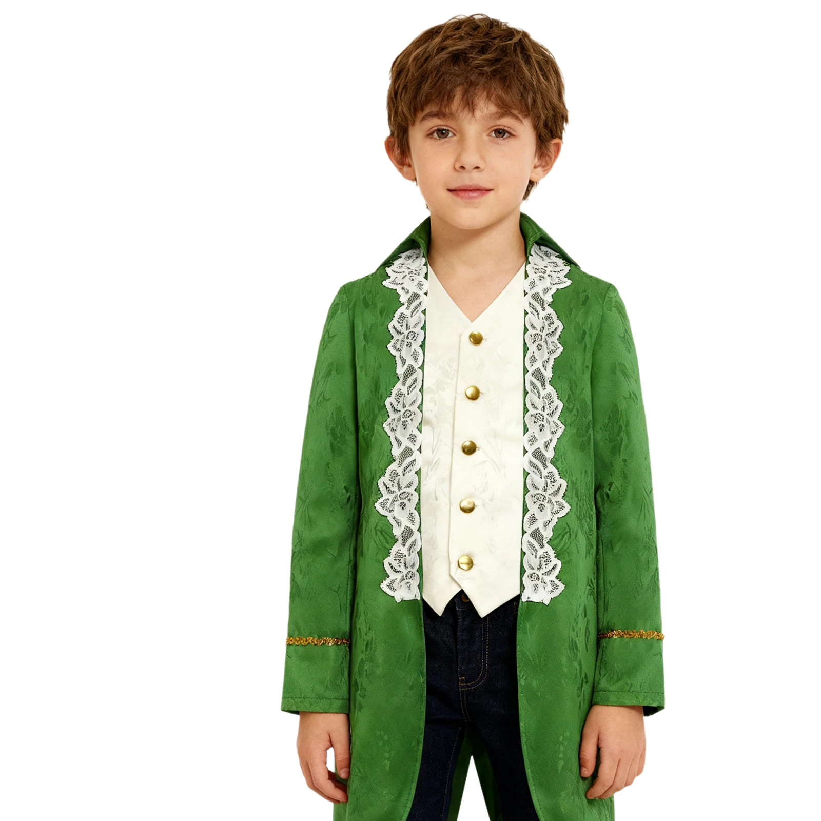 

Boy's Renaissance Victorian Coat Medieval Jacket Trun-down Collar Lace Embroidery Tailcoat Halloween Carnival Costume Jackets