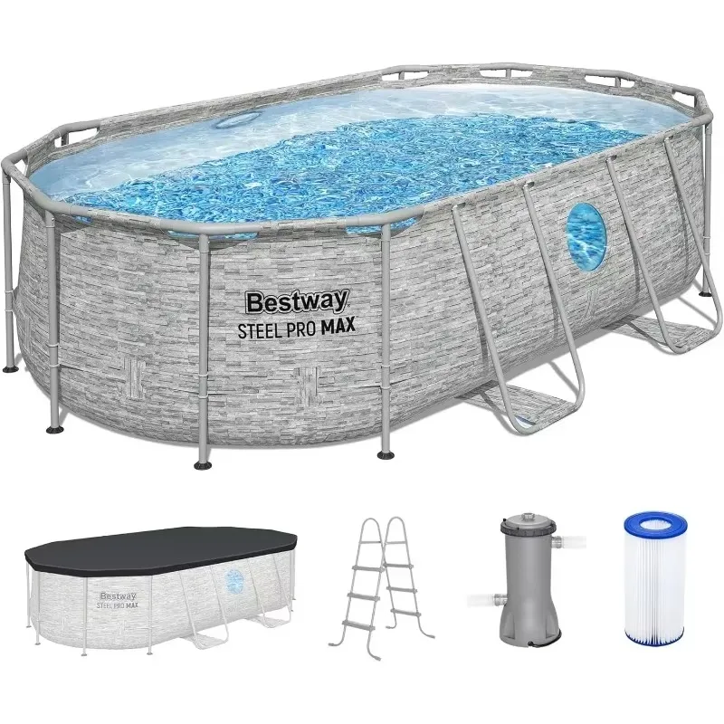 Piscine hors sol ovale Bestway Power Steel Swim Vista, structure métallique personnalisée pour jardi