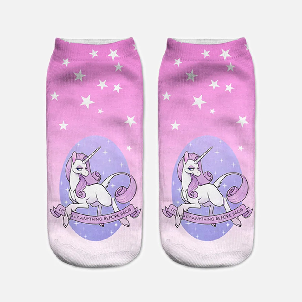 Harajuku 3D Druck Einhorn Frauen Kawaii Ankle Licorne Chaussette Femme Calcetines Mujer Nette Kunst Socken Unisex – Detail 5
