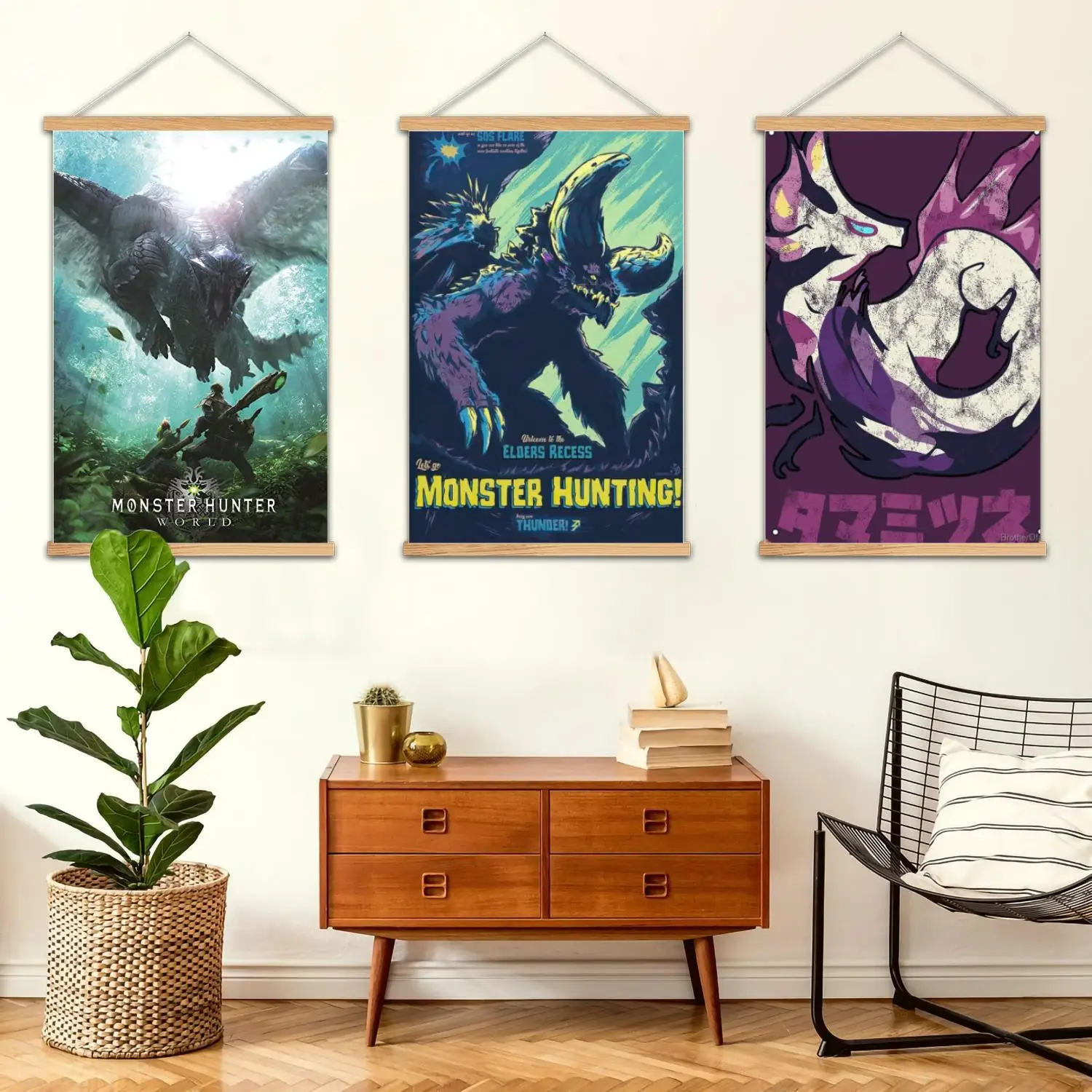 Monster Hunter-pintura de pared enmarcada, póster artístico en lienzo y arte de pared, carteles modernos para decoración de dormitorio familiar, pintura decorativa