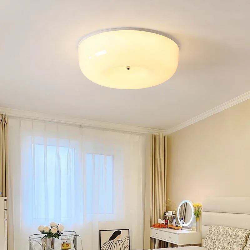 GHJUYIOL Cream style ceiling light French balcony, bedroom, study, corridor light minimalist glass pudding lamp