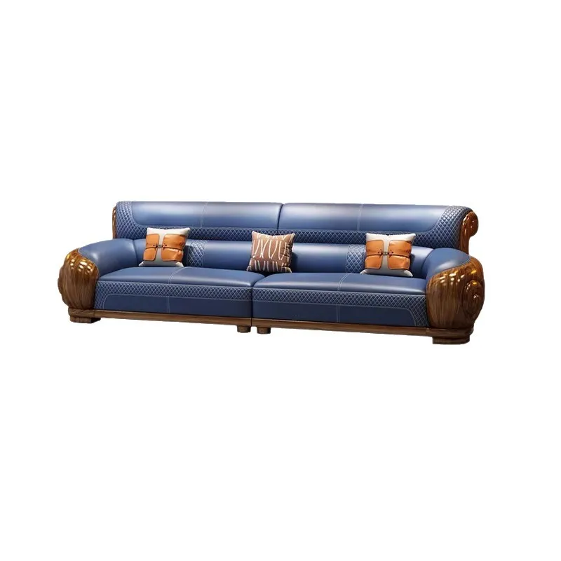 

Modern new Chinese style, black gold wood carving flower combination sofa, first layer cowhide