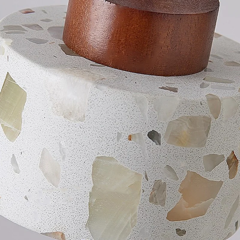 Translucent stone antique small pendant lamp Zen style bedroom bedside table dining room bar counter terrazzo Japanese walnut wo - view 5