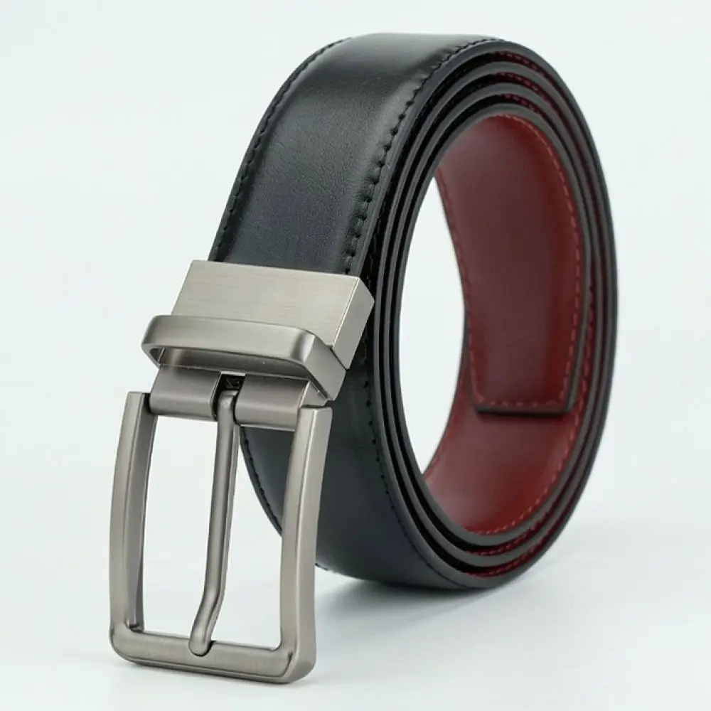 Mens Reversible Leather Belt Cowhide Waistband Rotatable Pin Buckle Casual Business Stylish Office Wear Belt Accessory