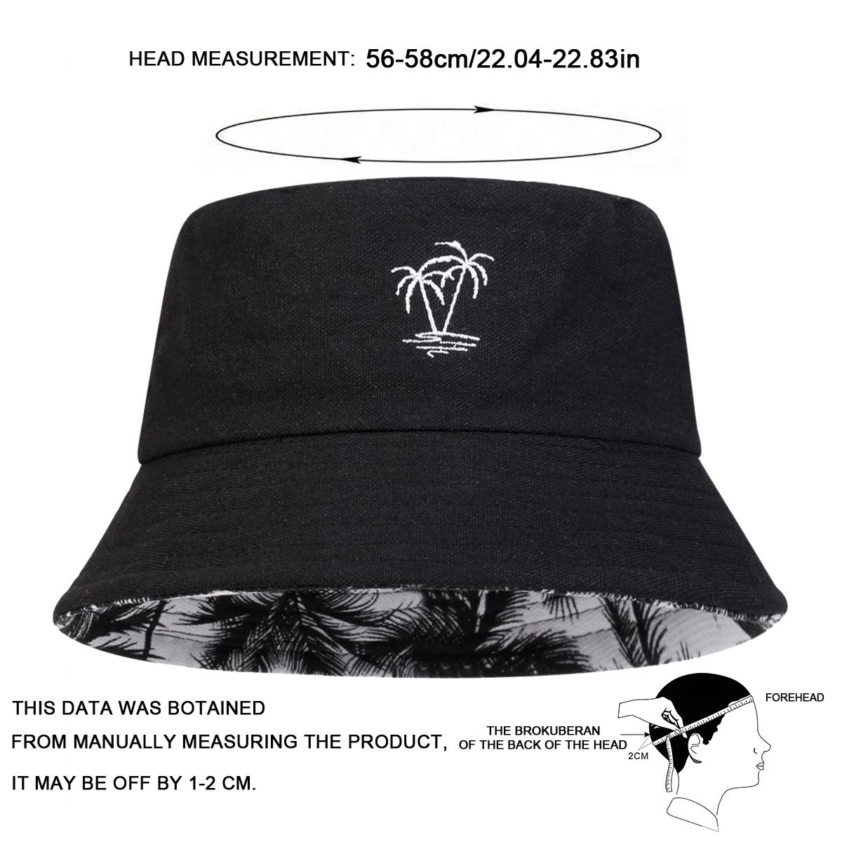 قبعات دلو مطرزة لشجرة جوز الهند للجنسين ، ارتداء على الوجهين ، قبعات الصيادين في الهواء الطلق ، قبعة واقية من الشمس عارضة #2