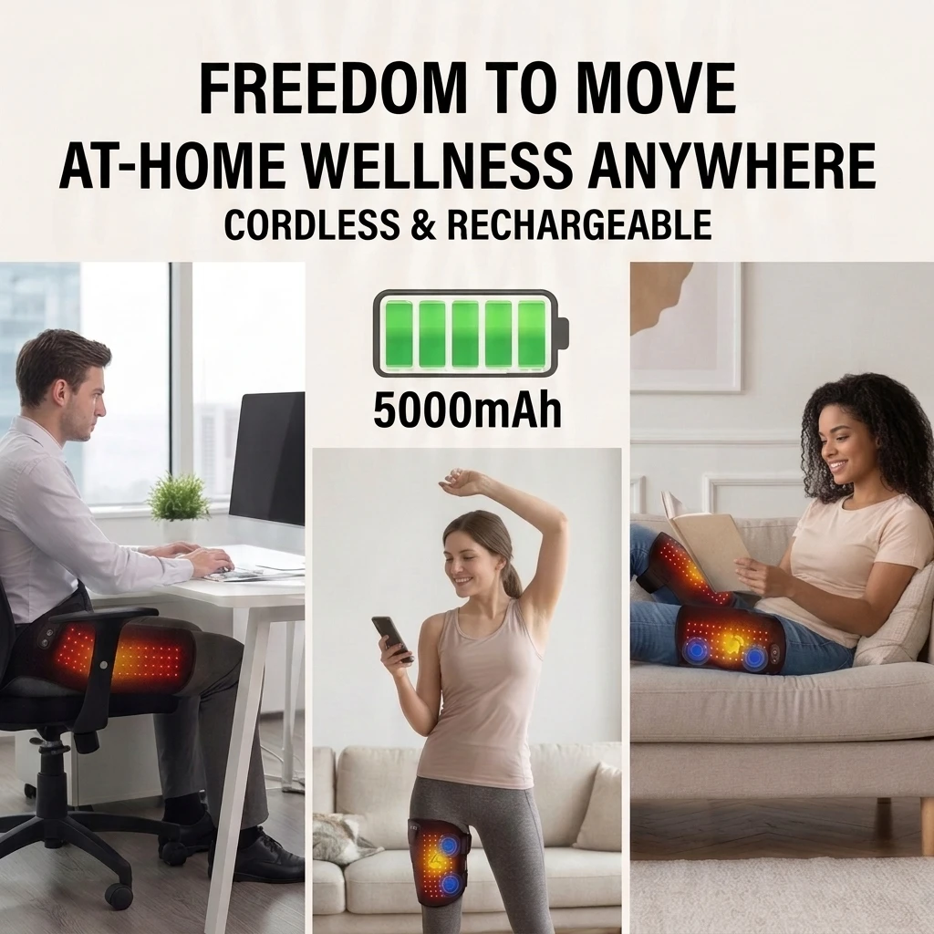 Cordless 660nm LED Pad with 105 LEDs, Heat & Vibration for Hip & Lumbar Comfort, 46-65°C, 5000mAh, Auto-Off Timer, Portable