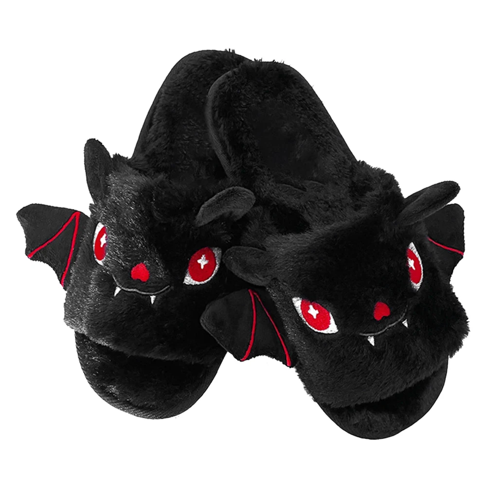 Halloween Bat Slippers Cute Bat House Slippers Comfortable Plush Bat Slippers Soft Fluffy Open Toe Slides for Indoor Bedroom