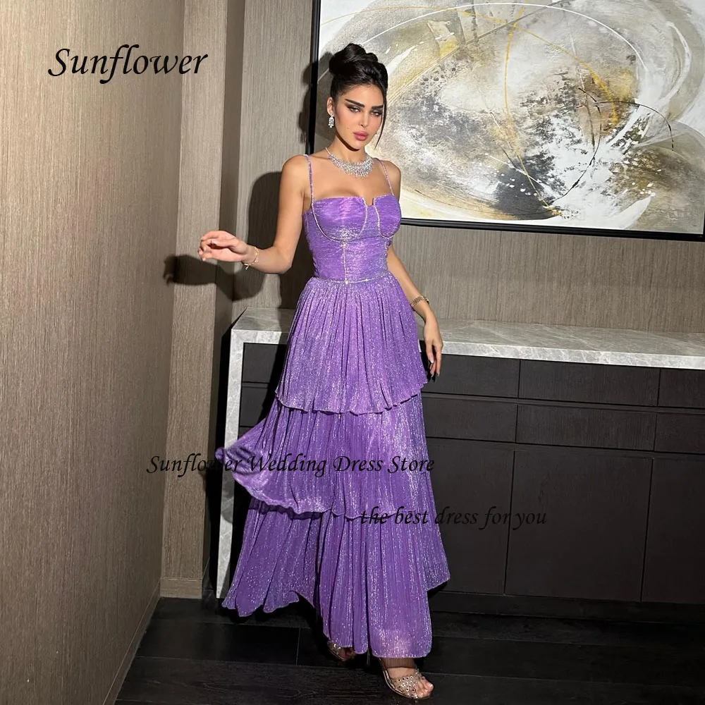 Sunflower Purple Sweetheart Formal Evening Dress 2023 Slim Backless Chiffon Tiered A-LINE Prom dress Floor-Length Party Dress