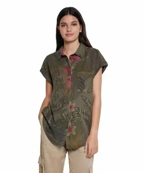 

Внешняя торговля оригинальная одиночная испанская новая летняя футболка с квадратным воротником и короткими рукавами с принтом