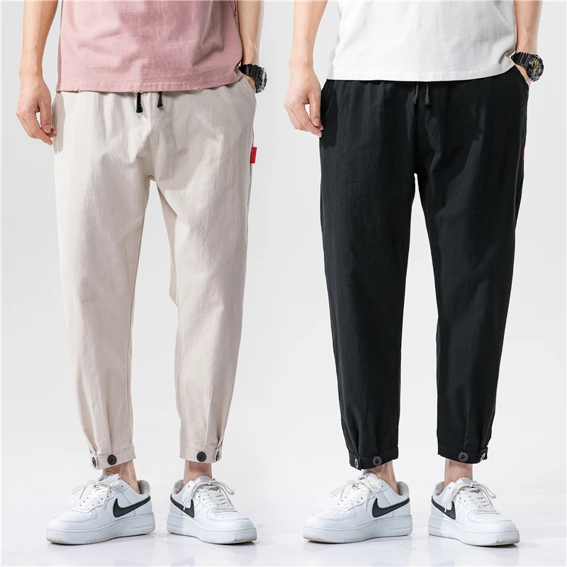 New Fashion Korean Style Pants Men's Solid Color Casual Cotton and Linen Trousers Loose Straight Casual All-match Trousers