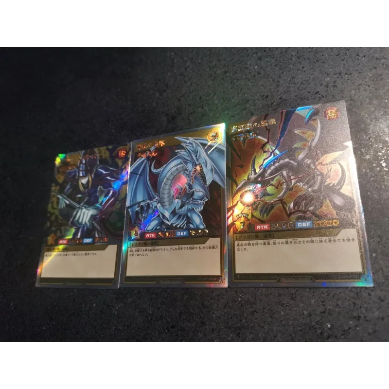 3pcs/set Yu Gi Oh Black Magician Blue-Eyes White Dragon Self Made Refraction Flash Card Anime Classics Game Collection Cards Toy