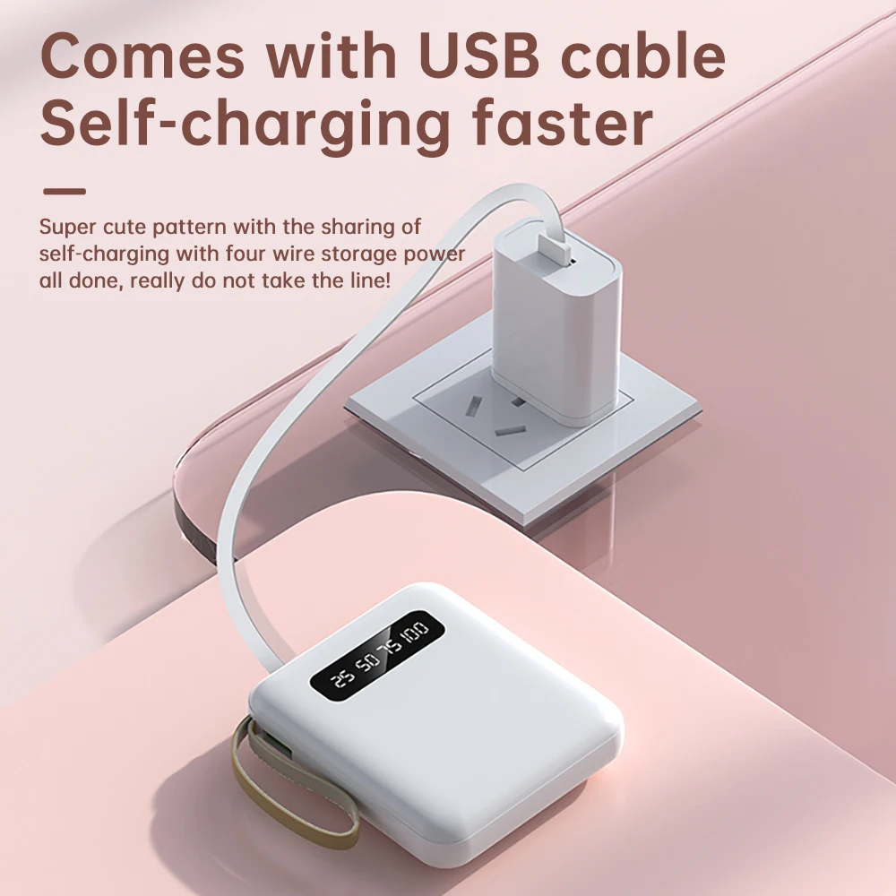 Mobile Power Bank With Charge Capacity Screen Display Four Wire DIY Kit Comes With A Detachable Cable For Easy Carrying