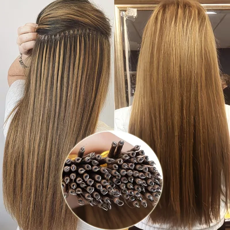 Nano-Bead Haarverlängerungen Echthaar Kaltfusion-Extensions Geringe Sichtbarkeit Nano-Perlen Nahtlose Integration für Länge und Volumen 30G