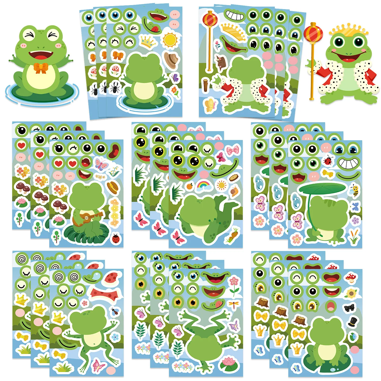 

8/16sheets Cute Frog Make a Face Puzzle Stickers Kawaii Animal Decal DIY Notebook Phone Guitar Skateboard Waterproof Sticker