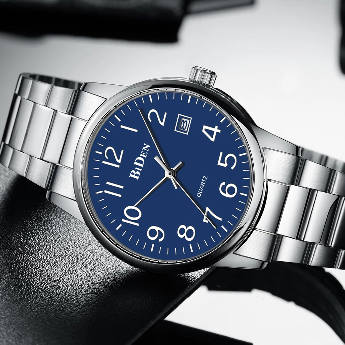 BIDEN Jam Tangan Pria Bermerek Mewah Jam Tangan Pria Tanggal Tahan Air Jam Tangan Pria Kuarsa Tali Baja Tahan Karat Jam Tangan Pria Reloj