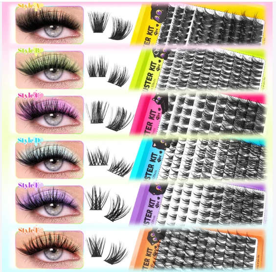 RED SIREN Segmentierte Einzelwimpern, Faux Mink Flauschige Manga-Wimpernbündel, Selbstklebende Künstliche Wimpern für Tägliches Make-up – Detail 2