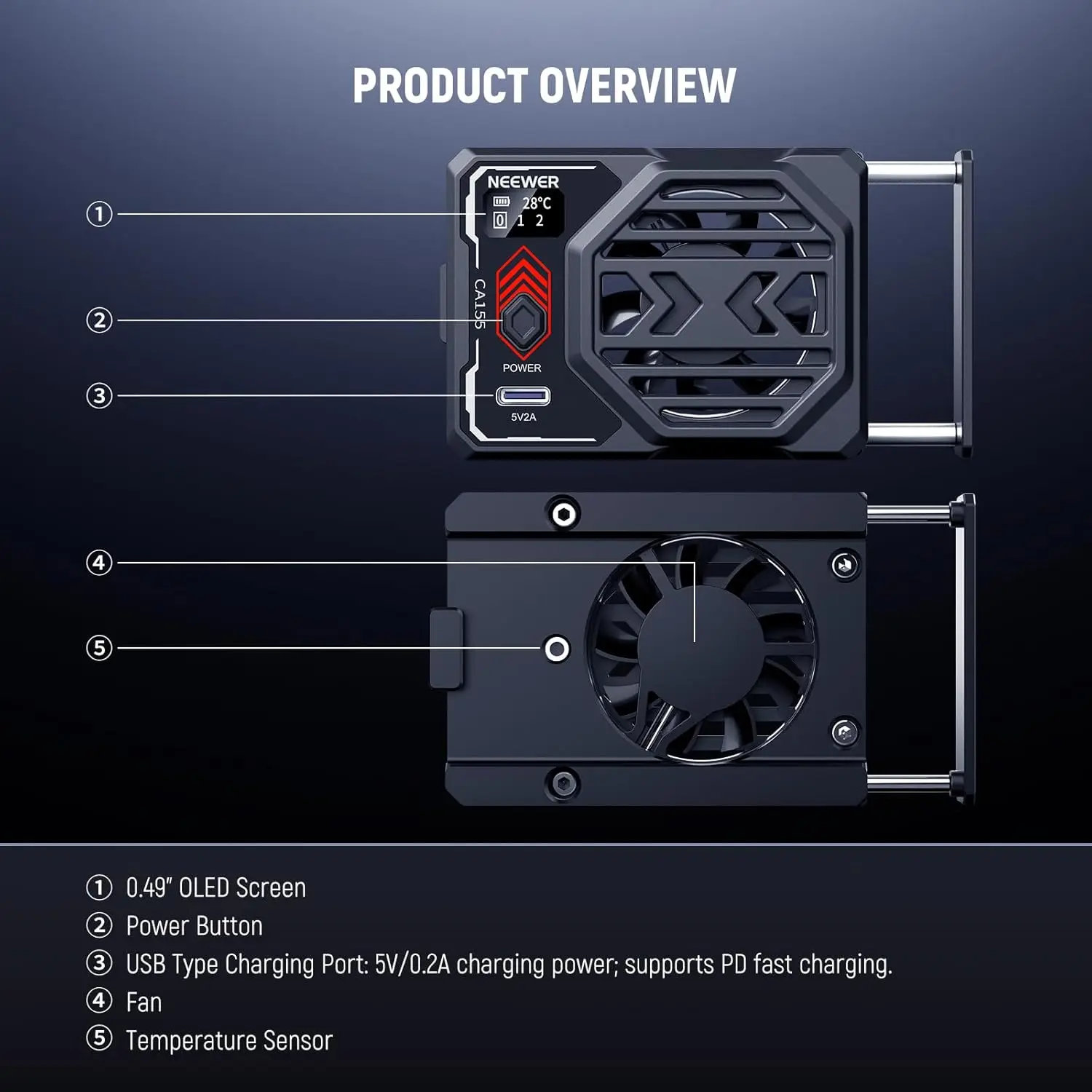 NEEWER Podstawowy Wentylator Chłodzący do Aparatu z Baterią, Zewnętrzny Chłodzik Sprężynowy do Sony ZV-E1 A6700 Canon R6 Mark II Fujifilm XS20 — zdjęcie produktu 2