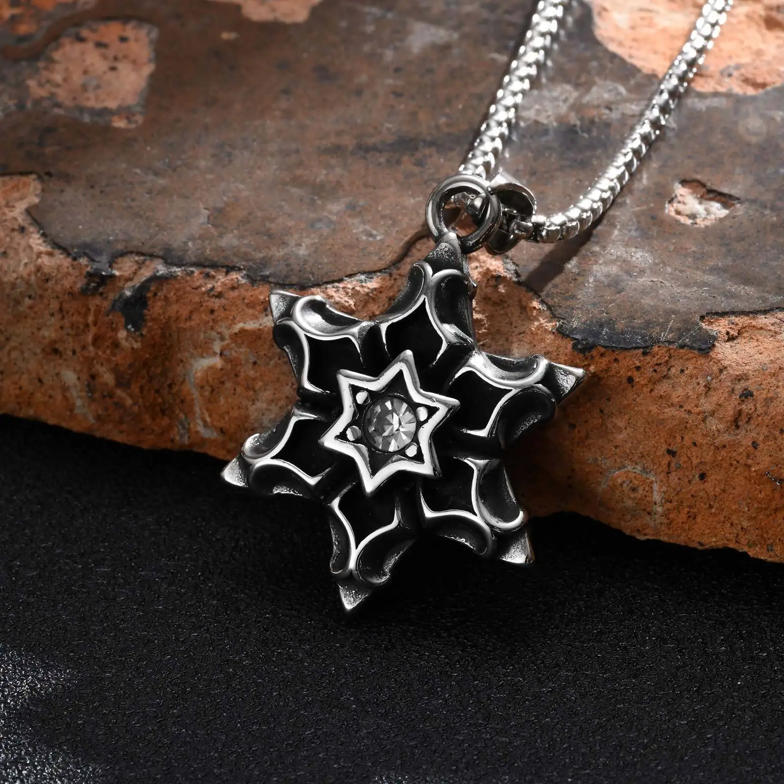 Vnox Men's Gothic Star Pendant Necklace Silver 33MM