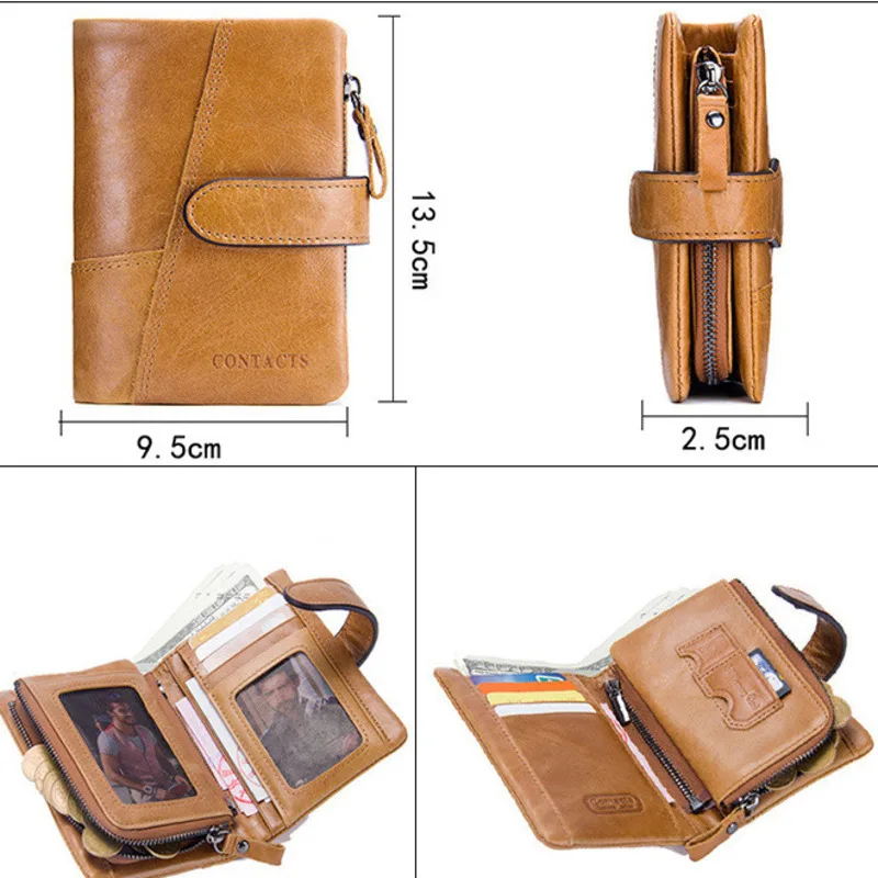 British Style Top Layer Cowhide Trifold Cowhide Men's Wallet Activity Zipper Buckle Splice Handbag Coin Purse Holder Men Wallets