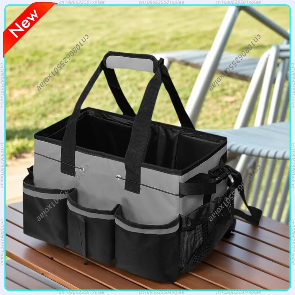 大型清掃用品オーガナイザー-ハンドル付き清掃用品オーガナイザートートバッグ-清掃用品・家事用品用の取り外し可能な仕切り付き