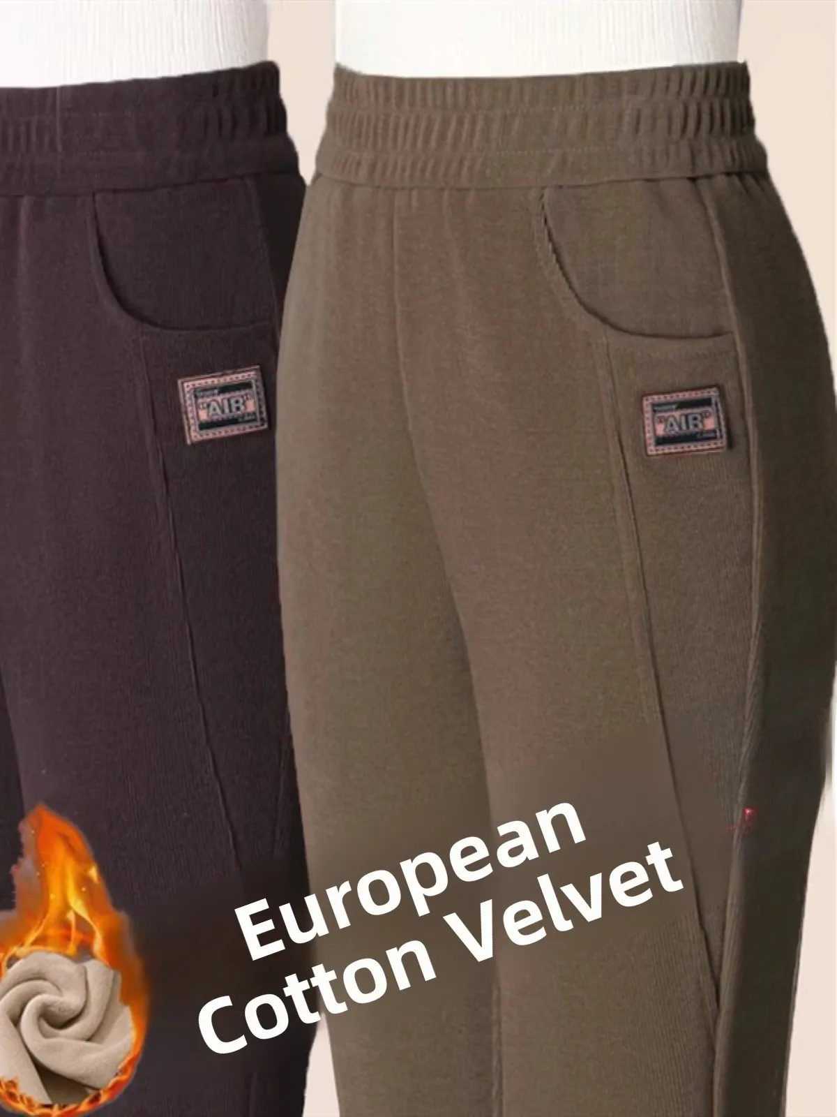 

Осенне-зимние женские брюки Харлан, европейские хлопковые брюки на подкладке, теплые вельветовые повседневные брюки для мам с высокой талией, полиэстер...