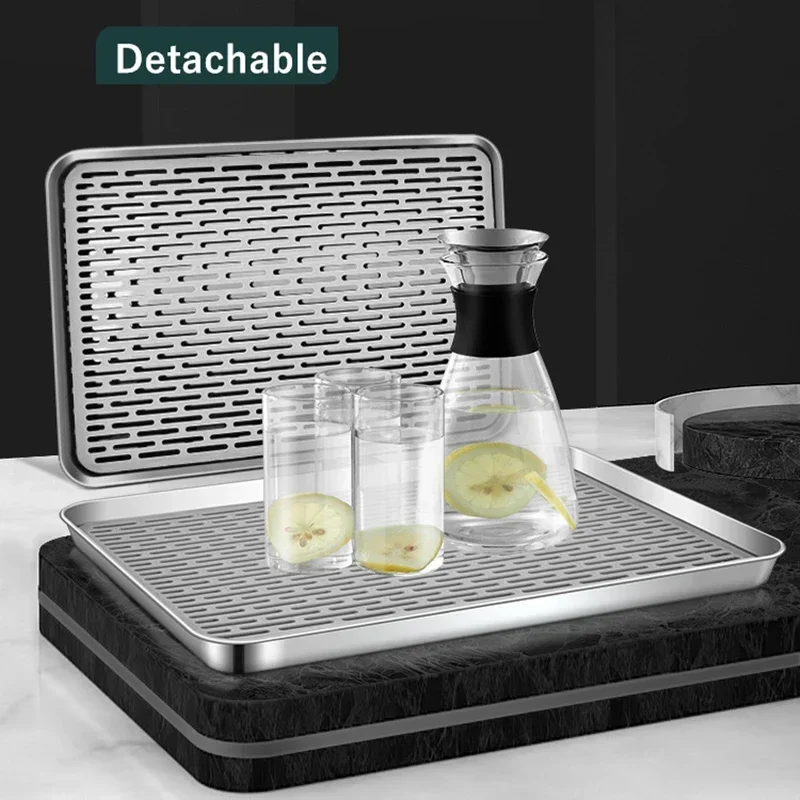 304 Stainless Steel Rectangular Hollow Drain Tray Tea Barbecue Oil Filter Storage Plate Ceremony Tools