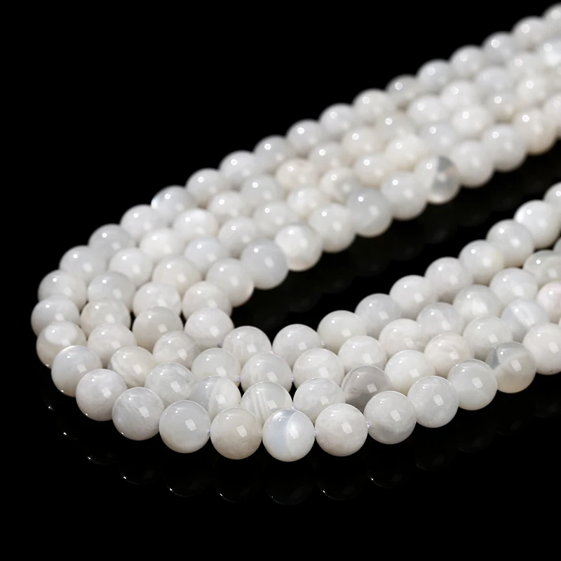 Perle de pierre de lune blanche naturelle, entretoise ronde adt, perle brillante, collier de bricolage, accessoire de bracelet, bijoux de direction, 3A, 6mm, 8mm, 10mm