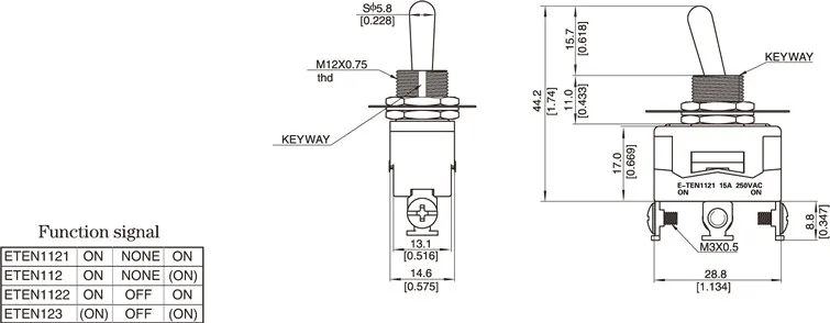 Hochwertiger 12-mm-Kippschalter, 2/3/4/6/9/12 Kontakte, zwei oder drei Positionen, E-TEN1021, 1322, 1321 – Detail 4