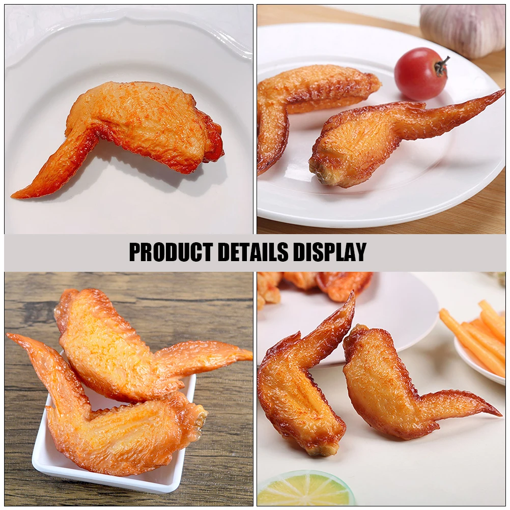 

4pcs Realistic Roasted Chicken Wing Model Food Display Prop Decorative Faux Wings for Photography Scene Layout Kitchen
