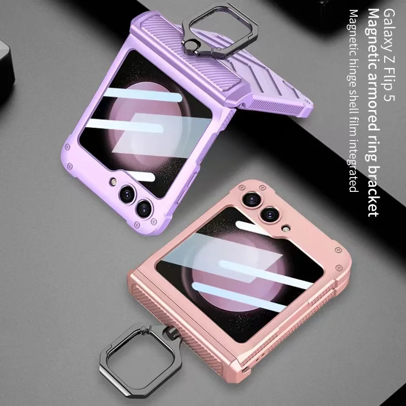 Funda с бисагра Магнитная для Samsung Galaxy Z Flip 5 5G, каркас с поворотным кольцом, встроенная пленка